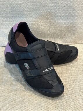 Lacoste wm’s size 10 Black Velcro Sneakers with lilac Heel